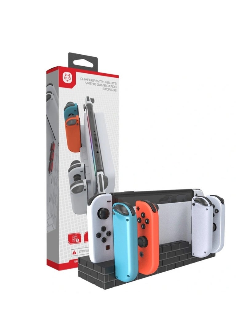 General The switch controller charging station is compatible with Nintendo Switch and OLED Joycons models, a Joycon charger with 4 slots and 8 storage game cards  - Image 1