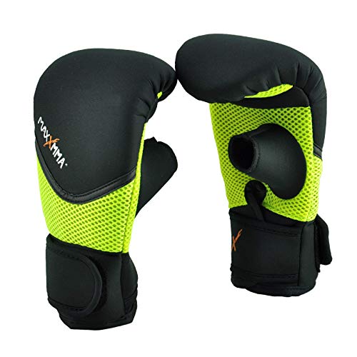 MaxxMMA Neoprene Washable Heavy Bag Gloves - Boxing Punching Training (Neon Yellow, S/M) - Image 1