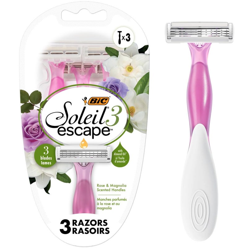 BIC Soleil Escape Womens Disposable Razors 3 Blades for a Comfortable Shave Pack of Rose and Magnolia Scented Handle Shaving Razors for Women 3 Count