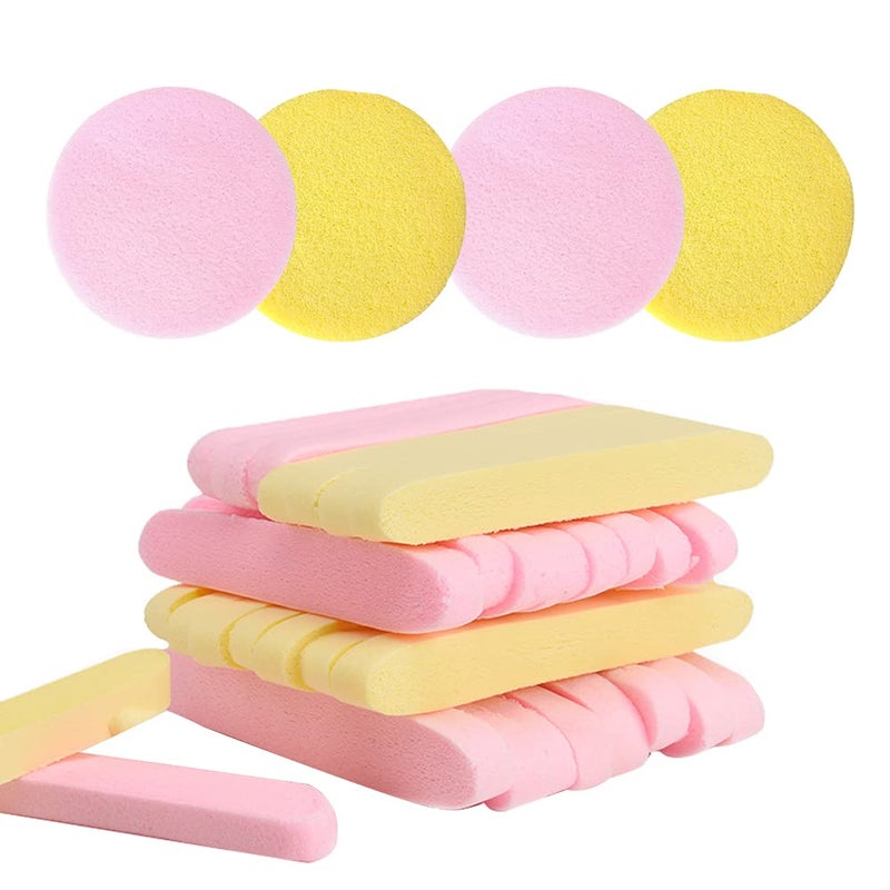 Tegelrying Facial Sponge Compressed60 Pcs PVA Professional Makeup Removal Wash Round Face Sponges Spa Pads Exfoliating Cleansing for WomenYellowPink