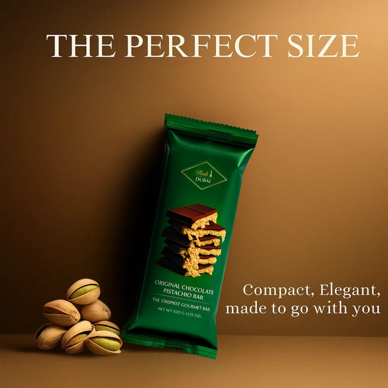 Rah Dubai Chocolate Bar Pistachio, 3.5oz - 100g, Gourmet Chocolate Bar | Dubai Chocolate Bar Pistachio | Loaded with Kunafa, Knafeh - The Crunchiest Kataifi Delight Perfect for Sharing - Image 3