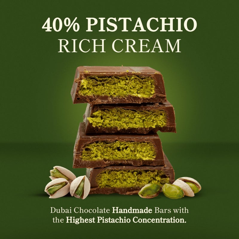 Rah Dubai Chocolate Bar Pistachio, 3.5oz - 100g, Gourmet Chocolate Bar | Dubai Chocolate Bar Pistachio | Loaded with Kunafa, Knafeh - The Crunchiest Kataifi Delight Perfect for Sharing - Image 2
