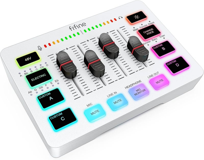FIFINE Audio Mixer, Gaming Streaming PC Mixer with Slider Fader, XLR Microphone Interface, Monitoring, for Video/Game Voice/Podcast Recording-AmpliGame SC3W - Image 1
