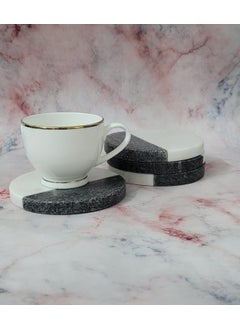 R&M RM Coasters for Dining Table Hot Pots | Marble Material | Decor Accessories Beautiful Fit for Tea Cups, Coffee Mugs & Glasses | Housewarming Gift | Round Coasters with Dual Colour (Set of 4)  - Image 1