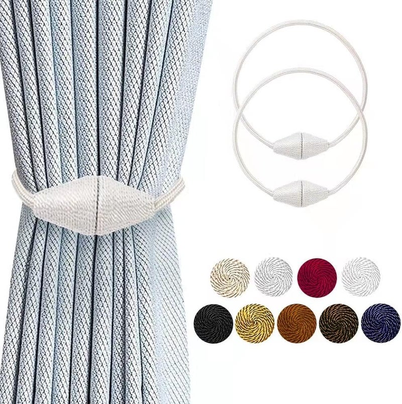 XDerlin Window Curtain Holdbacks Magnetic Curtain Tiebacks, Upgraded 16 Inch Home Office Decorative Twist Tie Backs for Blackout Sheer Window Treatment, White - Image 1