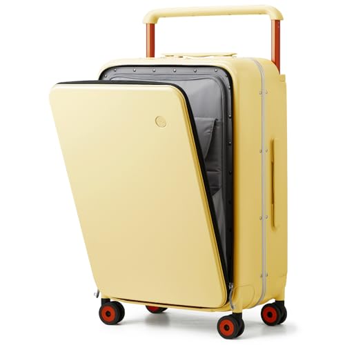 mixi Checked Luggage Wide Handle Luxury Design Rolling Travel Suitcase PC Hardside with Aluminum Frame Hollow Spinner Wheels, with Cover, 24 inch, Lark Yellow - Image 1
