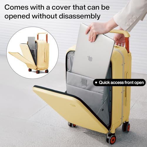 mixi Checked Luggage Wide Handle Luxury Design Rolling Travel Suitcase PC Hardside with Aluminum Frame Hollow Spinner Wheels, with Cover, 24 inch, Lark Yellow - Image 2