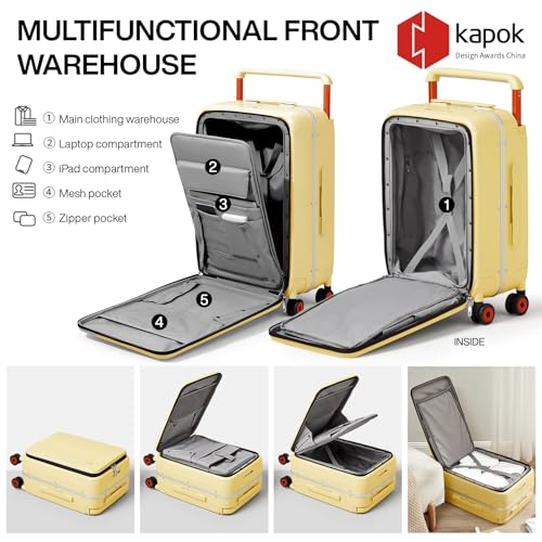 mixi Checked Luggage Wide Handle Luxury Design Rolling Travel Suitcase PC Hardside with Aluminum Frame Hollow Spinner Wheels, with Cover, 24 inch, Lark Yellow - Image 3