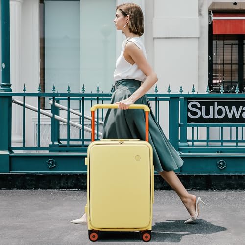 mixi Checked Luggage Wide Handle Luxury Design Rolling Travel Suitcase PC Hardside with Aluminum Frame Hollow Spinner Wheels, with Cover, 24 inch, Lark Yellow - Image 5