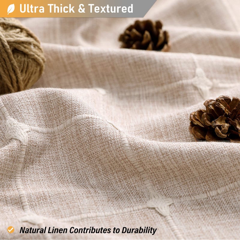 BTTN 96 Inch Extra Long Shower Curtain, Boho Chic Linen Water-Repellent Fabric Shower Curtain Set with Plastic Hooks, Tall Vintage Farmhouse Tassel Cloth Shower Curtains for Bathroom, Tan/Taupe, 72x96 - Image 2