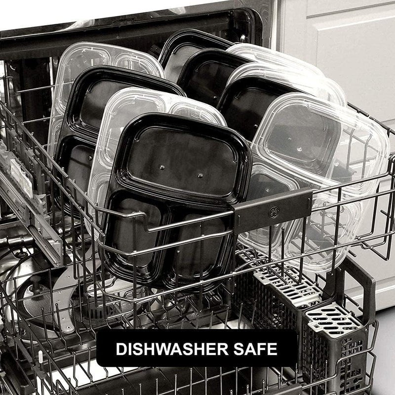 Disposable Food Storage Containers with Lids, BPA Free Plastic Meal Prep Containers, Two Section Divided, Microwave and Dishwasher Safe (25) - Image 2