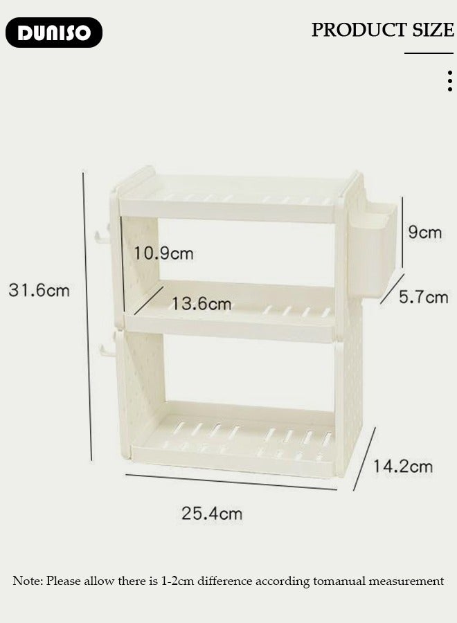 DUNISO 3-Tier Desktop Storage Rack with 2 Pen Containers & 6 Pothooks, Multipurpose Desk Bookshelf Storage Hutch Storage Organizer, Detachable Desktop Storage Box with Peg Board Accessories for Office Stationery, Cosmetics, Kitchen and Bathroom Storage  - Image 4
