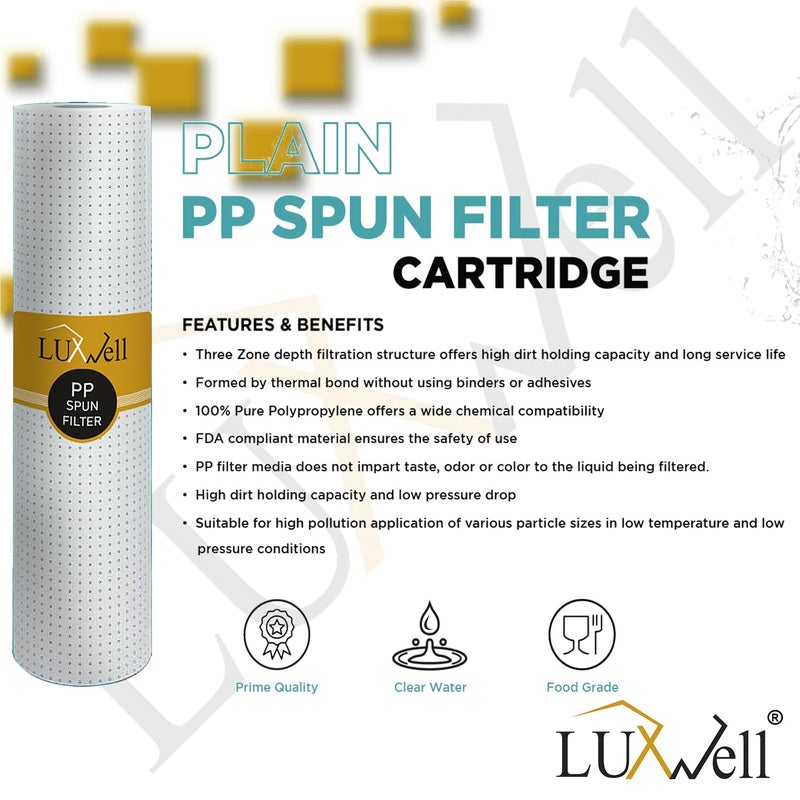 LUXWELL Pre Filter HousingBowl White Complete Kit for Water Purifier and RO Free SpunPP Filter Elbow2 Pipe Spanner Key Teflon Tape Compatible with All Brand RO and Water Purifiers - Image 3