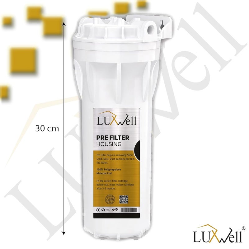 LUXWELL Pre Filter HousingBowl White Complete Kit for Water Purifier and RO Free SpunPP Filter Elbow2 Pipe Spanner Key Teflon Tape Compatible with All Brand RO and Water Purifiers - Image 2
