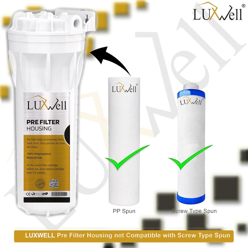 LUXWELL Pre Filter HousingBowl White Complete Kit for Water Purifier and RO Free SpunPP Filter Elbow2 Pipe Spanner Key Teflon Tape Compatible with All Brand RO and Water Purifiers - Image 4