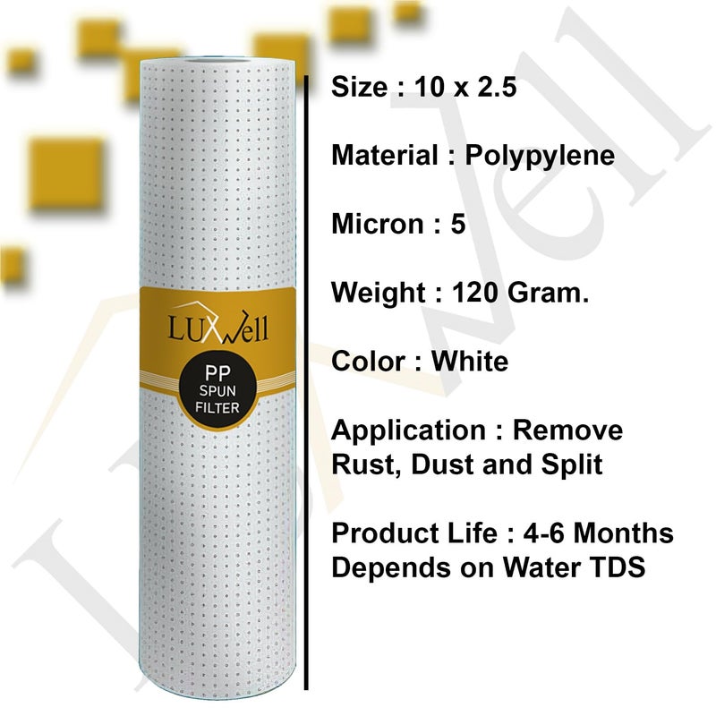 LUXWELL Pre Filter HousingBowl White Complete Kit for Water Purifier and RO Free SpunPP Filter Elbow2 Pipe Spanner Key Teflon Tape Compatible with All Brand RO and Water Purifiers - Image 5