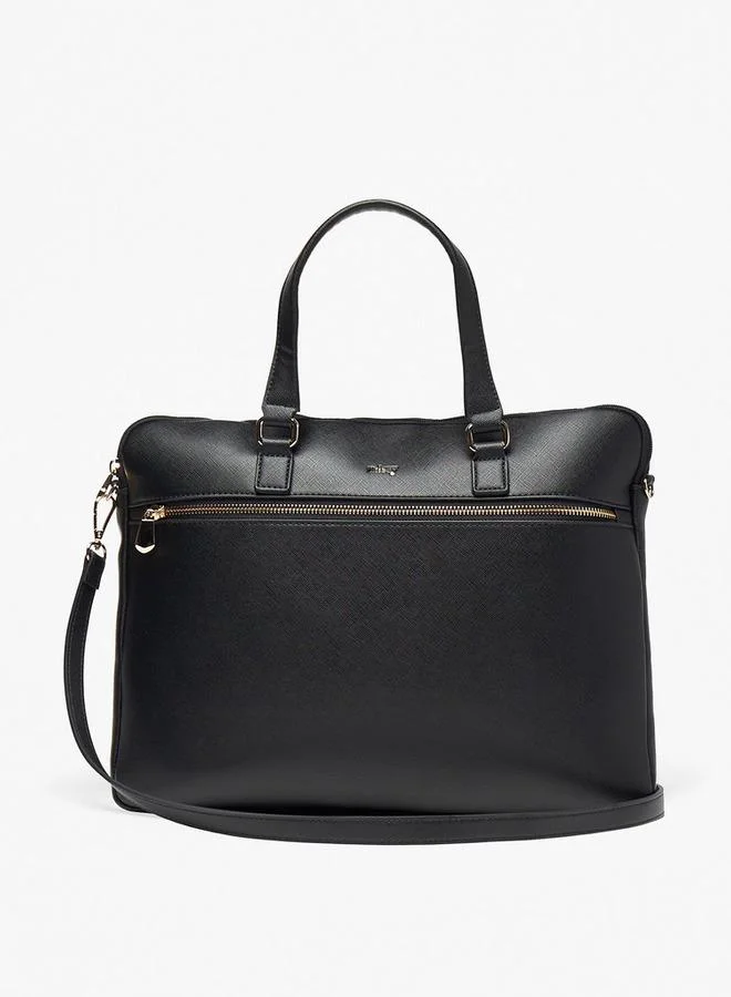 Solid School Laptop Bag With Detachable Strap And Zip Closure - 3x37x28 CM