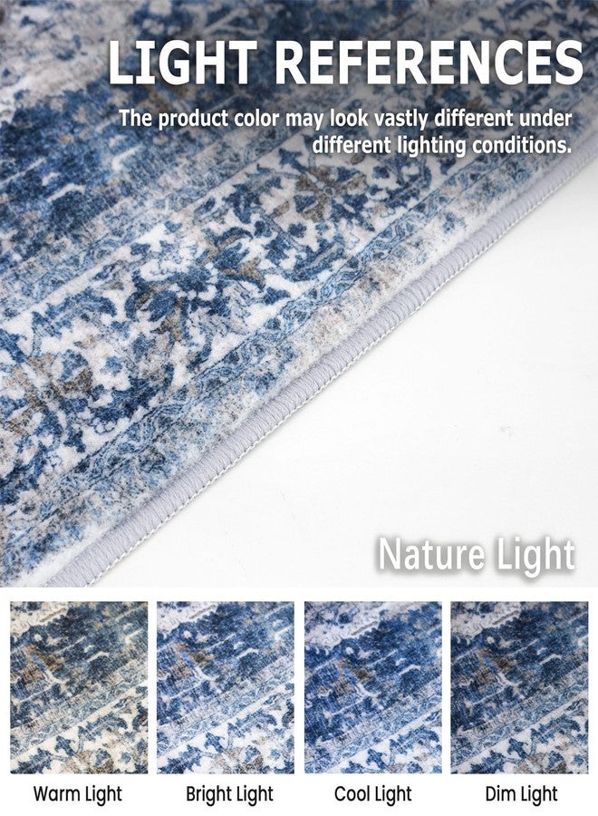 KOZYFLY Runners for Hallways 2x6 Ft Washable Kitchen Runner Rug Boho Runner Rug for Entryway Indoor Blue Printed Oriental Faux Wool Floor Carpet Runner for Bedroom Kitchen Hall - Image 3