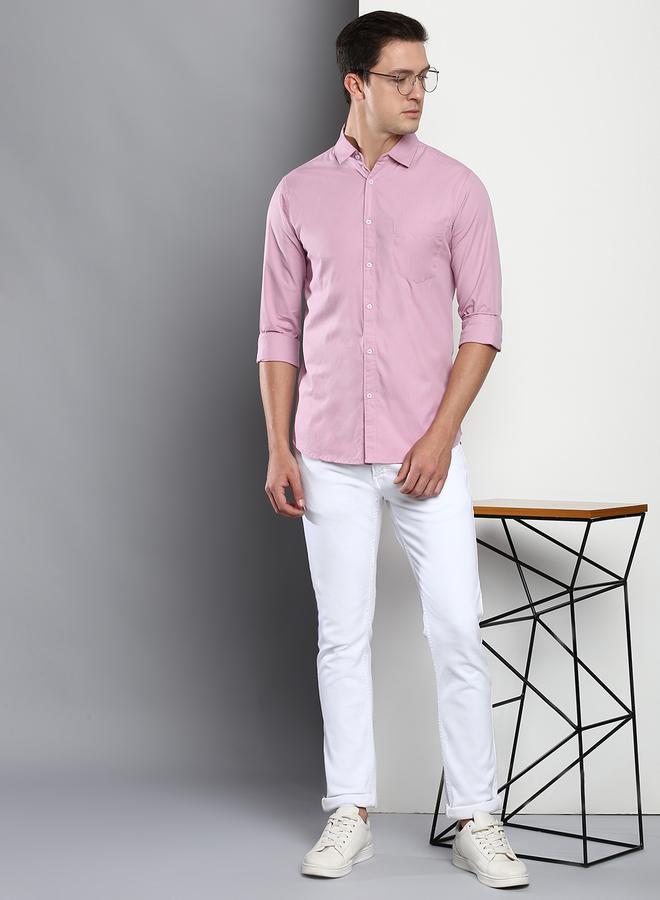 Dennis Lingo Slim Fit Mauve Men's Casual Shirt, Spread Collar, Full Sleeves, 100% Cotton, - Image 5