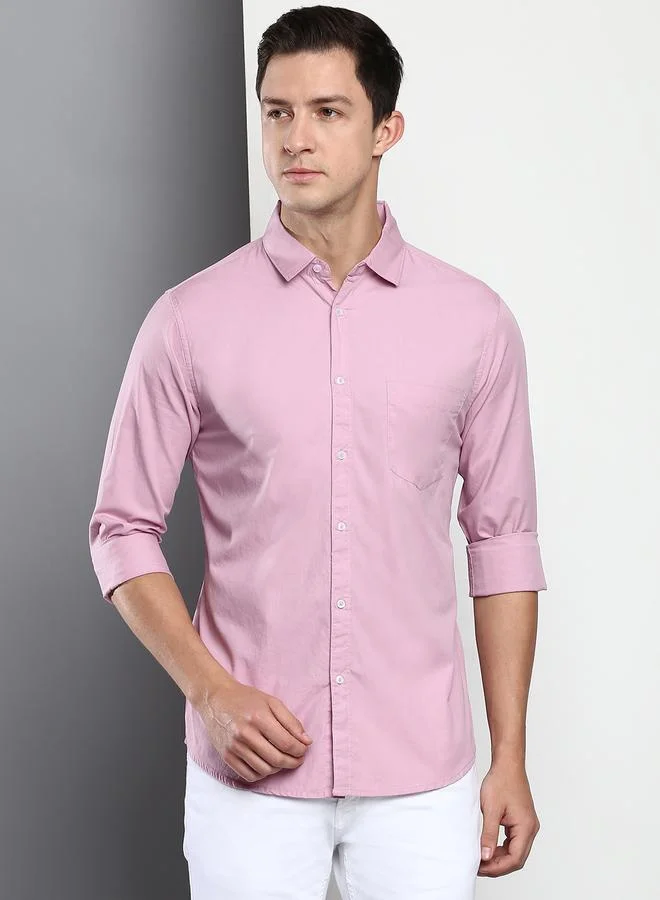 Dennis Lingo Slim Fit Mauve Men's Casual Shirt, Spread Collar, Full Sleeves, 100% Cotton,