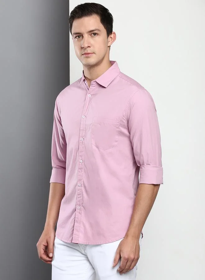 Dennis Lingo Slim Fit Mauve Men's Casual Shirt, Spread Collar, Full Sleeves, 100% Cotton,