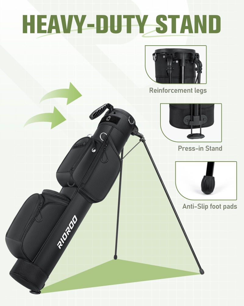 RIOROO Golf Stand Bag, 3 Way Lightweight Par 3 Golf Bag Dividers Fits Up to 9 Clubs, Easy to Carry Pitch n Putt Golf Bag for Driving Range and Executive Courses - Image 3
