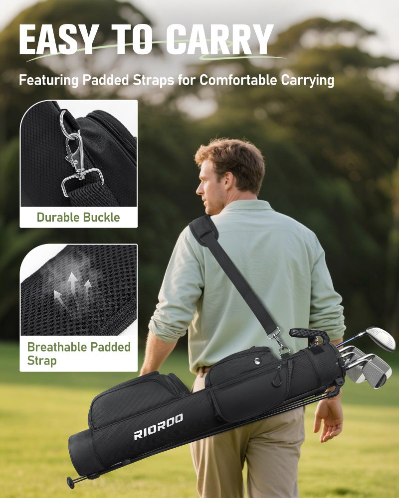 RIOROO Golf Stand Bag, 3 Way Lightweight Par 3 Golf Bag Dividers Fits Up to 9 Clubs, Easy to Carry Pitch n Putt Golf Bag for Driving Range and Executive Courses - Image 5