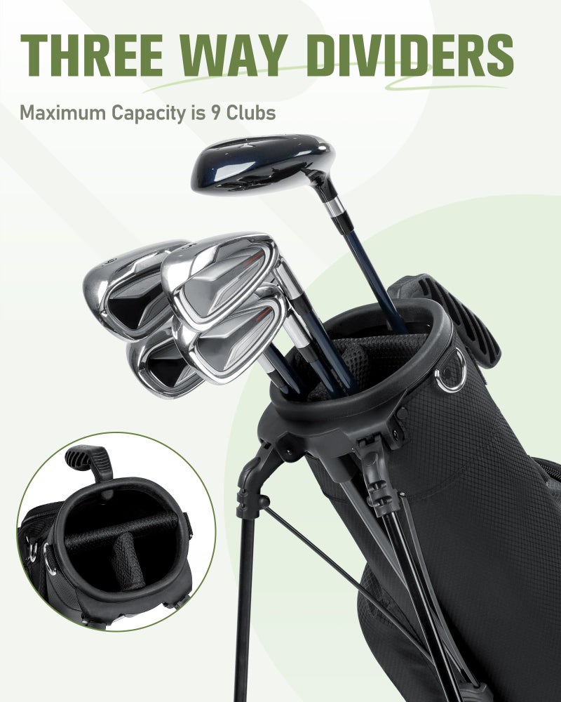 RIOROO Golf Stand Bag, 3 Way Lightweight Par 3 Golf Bag Dividers Fits Up to 9 Clubs, Easy to Carry Pitch n Putt Golf Bag for Driving Range and Executive Courses - Image 2