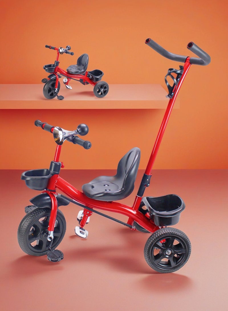 إيزي فيتشور دراجة ثلاثية العجلات للأطفال مع مقبض دفع للوالدين - لعبة دراجة أطفال مع سلة تخزين متوفرة باللون الرمادي والأحمر والوردي - Image 1