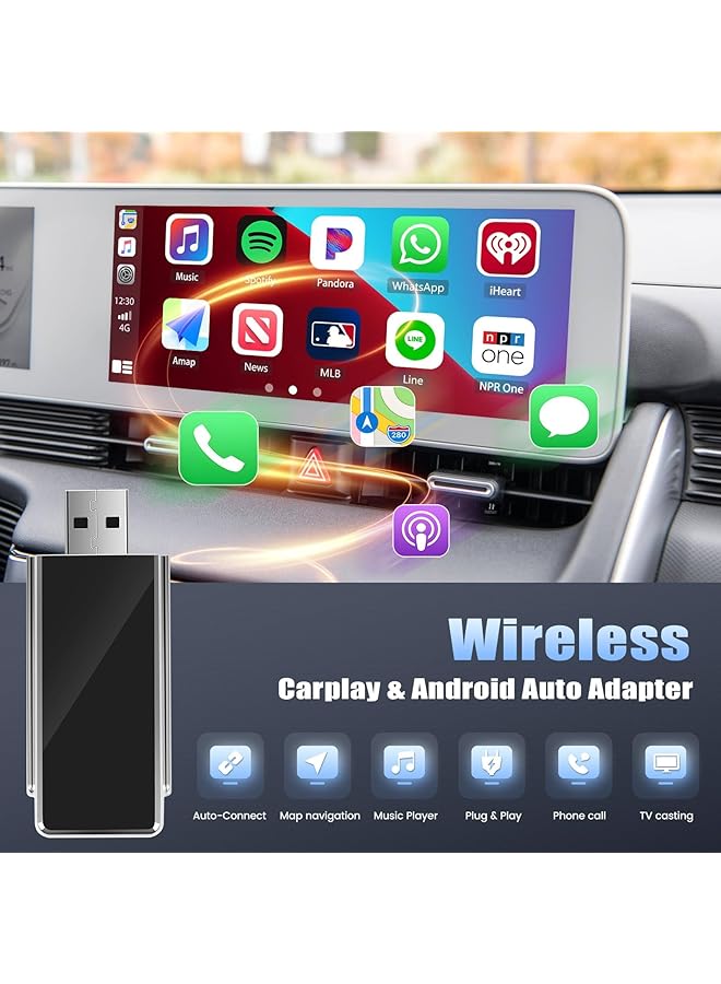 KASTWAVE 2 In 1 Wireless Carplay Adapter&Android Auto Wireless Adapter, Plug & Play Wireless Carplay Adapter With Usb Port Convert Wired To Wireless Carplay Dongle, For All Factory Wired Carplay Cars, No Delay - Image 3
