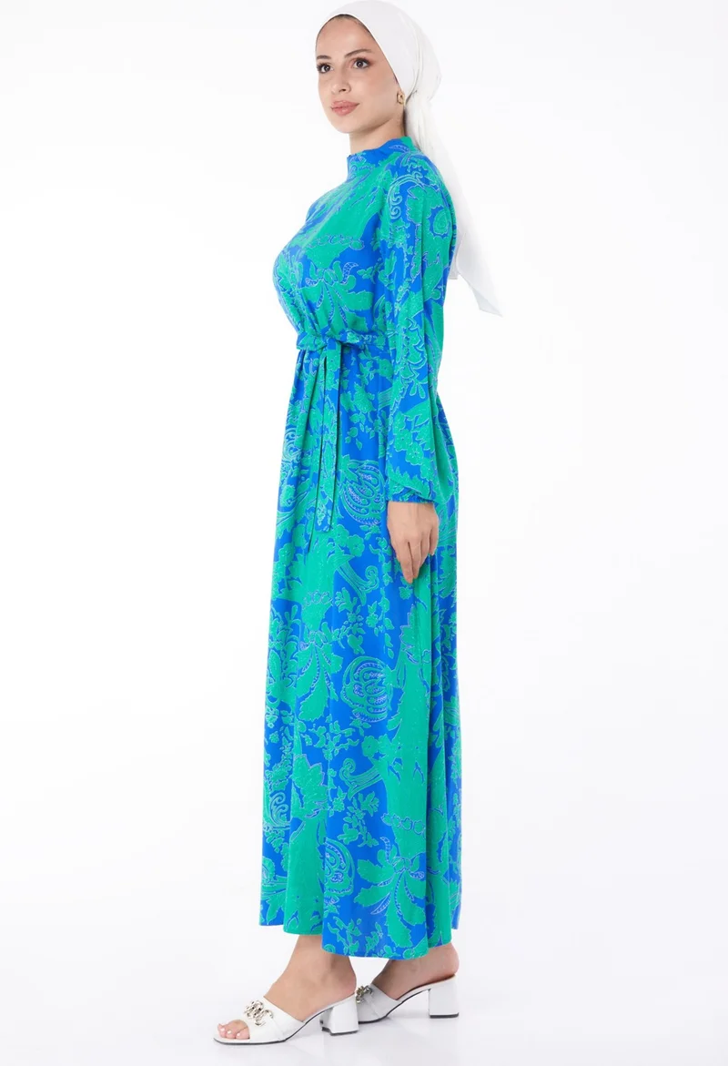 Tofisa Plain Judge Collar Women's Blue Patterned Dress - 13271
