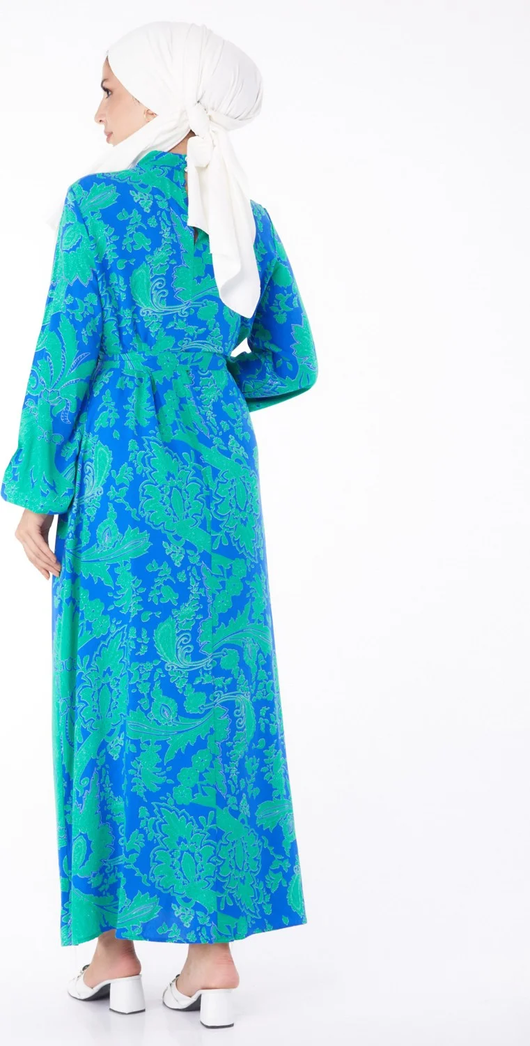 Tofisa Plain Judge Collar Women's Blue Patterned Dress - 13271