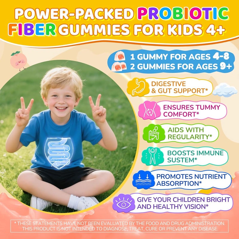 NEVISS Probiotics for Kids Teen  Veggie  Fruit Fiber Gummies with 12 Billion CFU Probiotic Organic Inulin Prebiotics Fiber Methyl B12 B6 C for Childrens Digestive  Gut Immune Health Sugar Free60Cts - Image 3