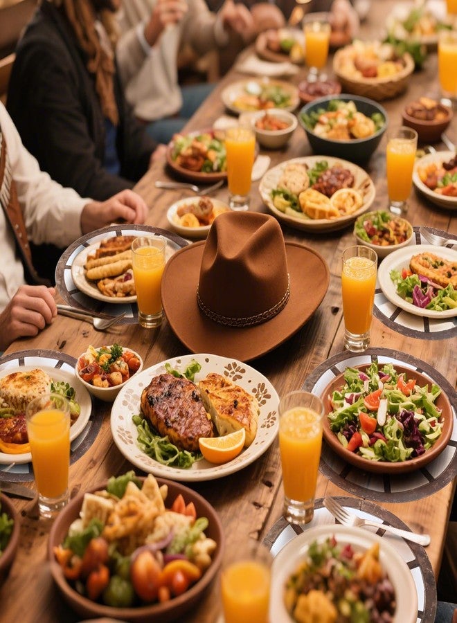 Kuabiz 50 Pcs Western Paper Placemats 13.5 Inch Scalloped Wagon Wheel Paper Placemats Disposable Wood Cartwheel Place Mats Western Decor for Wild West Themed Tableware Country Cowboy Party Supplies - Image 5