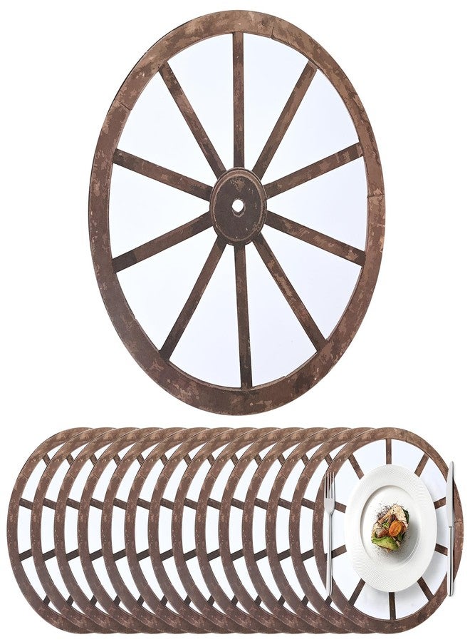 Kuabiz 50 Pcs Western Paper Placemats 13.5 Inch Scalloped Wagon Wheel Paper Placemats Disposable Wood Cartwheel Place Mats Western Decor for Wild West Themed Tableware Country Cowboy Party Supplies - Image 1