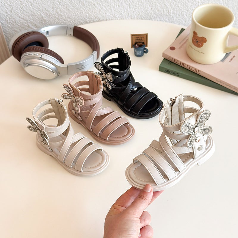 Girls' Sandals 2025 Fashion Children'S Rhinestone Roman Sandals Korean Style Soft Sole Western Style Princess Shoes - Image 2
