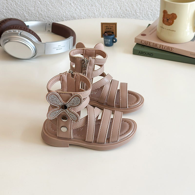 Girls' Sandals 2025 Fashion Children'S Rhinestone Roman Sandals Korean Style Soft Sole Western Style Princess Shoes - Image 4
