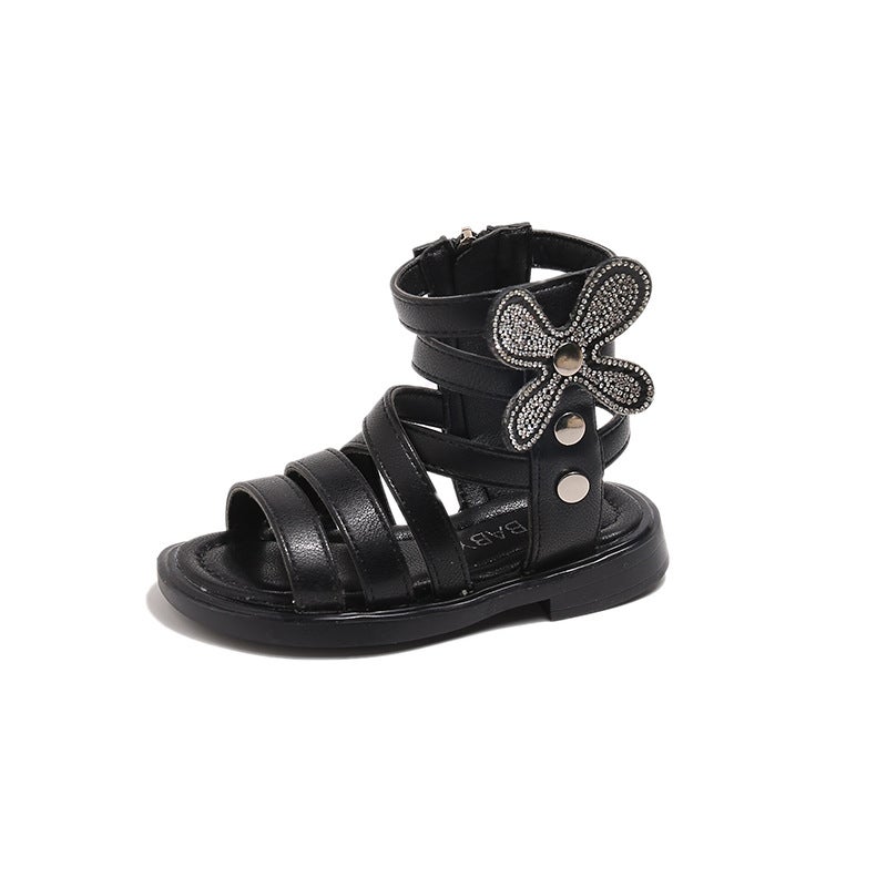 Girls' Sandals 2025 Fashion Children'S Rhinestone Roman Sandals Korean Style Soft Sole Western Style Princess Shoes - Image 1