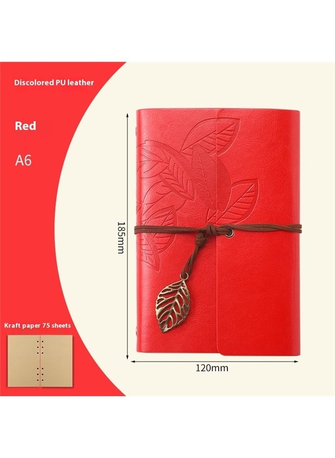 yongsheng 75 Pages Leather Hand Scrapbook Photo Album Book，Vintage Dark Red Leather Cover Loose Leaf Blank Notebook Journal Diary Gift  - Image 2
