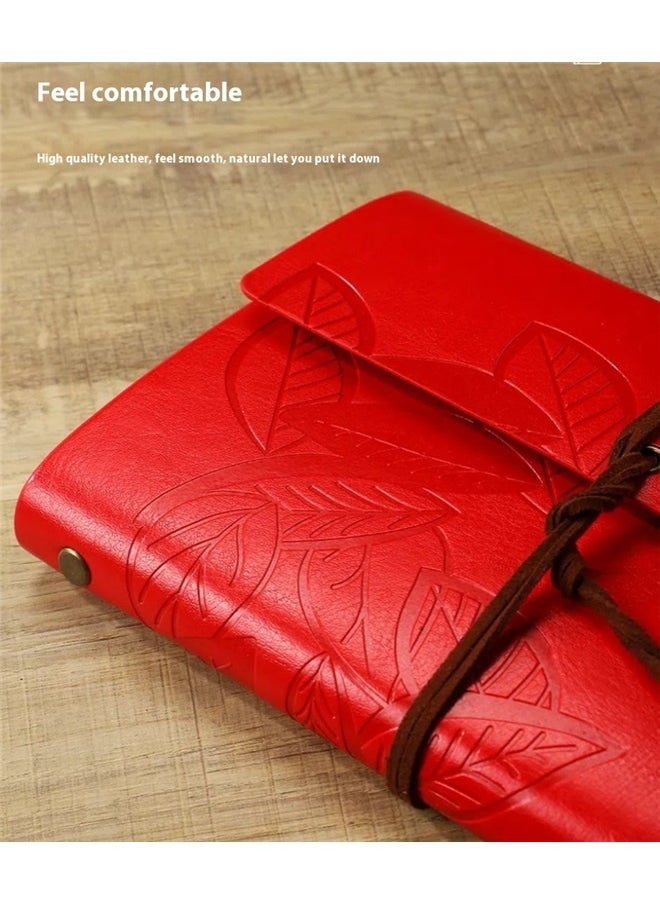 yongsheng 75 Pages Leather Hand Scrapbook Photo Album Book，Vintage Dark Red Leather Cover Loose Leaf Blank Notebook Journal Diary Gift  - Image 4