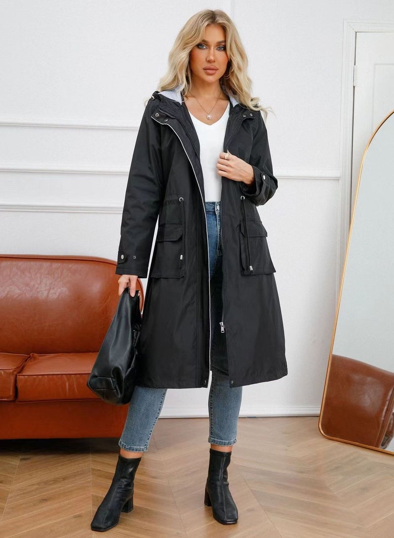 Loquat Autumn Winter Women's Hooded Windbreaker Casual Long Coat  - Image 1
