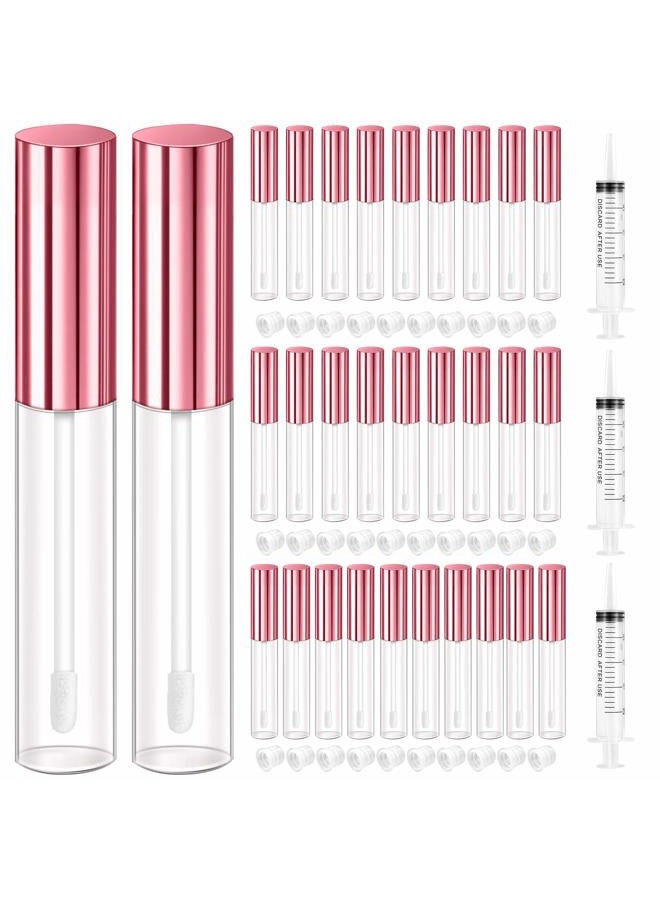 KPX 30 Pcs lip Gloss Tube Containers Bulk Wand 10ml Empty Clear Pink Lip Oil Tubes Refillable Lip Balm Bottles with Rubber Insert for DIY Makeup Such as Lip Samples, Homemade Lip Balm(Pink) - Image 1