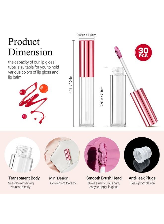 KPX 30 Pcs lip Gloss Tube Containers Bulk Wand 10ml Empty Clear Pink Lip Oil Tubes Refillable Lip Balm Bottles with Rubber Insert for DIY Makeup Such as Lip Samples, Homemade Lip Balm(Pink) - Image 2