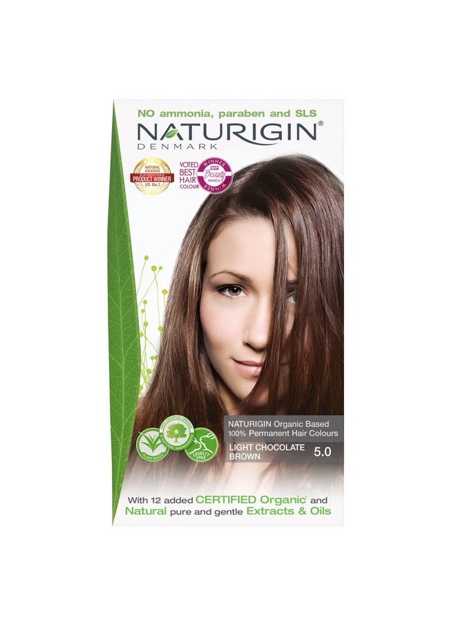 NATURIGIN - Permanent Hair Dye 5.0 Light Chocolate Brown Ammonia And Paraben Free Up To 100% Gray Hair Coverage Long Lasting Vegan Cruelty Free - Image 1