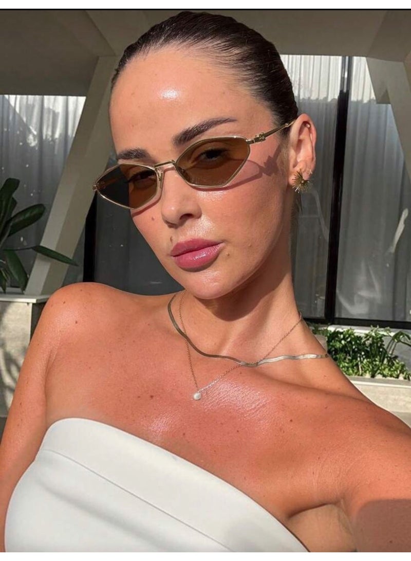 شي إن نظارات عصرية معدنية على شكل ماسة نظارات عصرية متعددة الاستخدامات بنى - Image 4