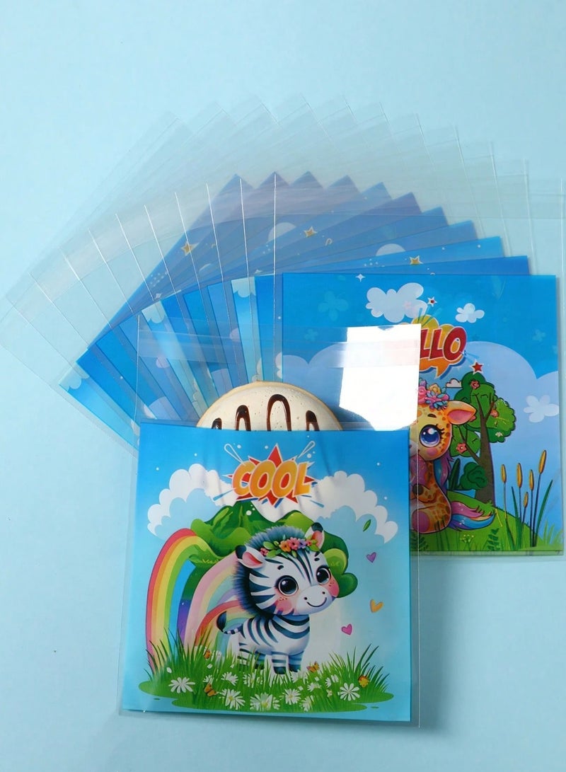 50 Pieces Cookie Packaging Bags with Jungle Animal Design Suitable for Children and Gift and Sweet Distribution, Tightly Resealable, Various Shapes and Designs - Image 2