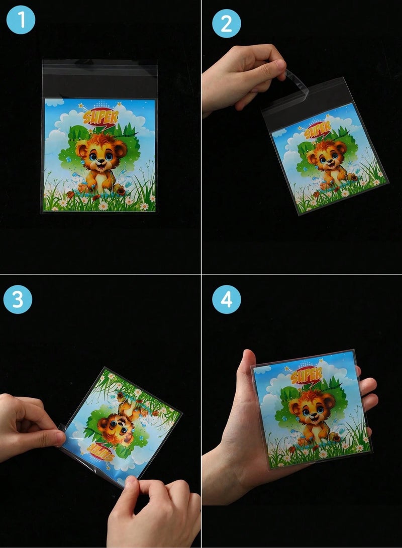 50 Pieces Cookie Packaging Bags with Jungle Animal Design Suitable for Children and Gift and Sweet Distribution, Tightly Resealable, Various Shapes and Designs - Image 5
