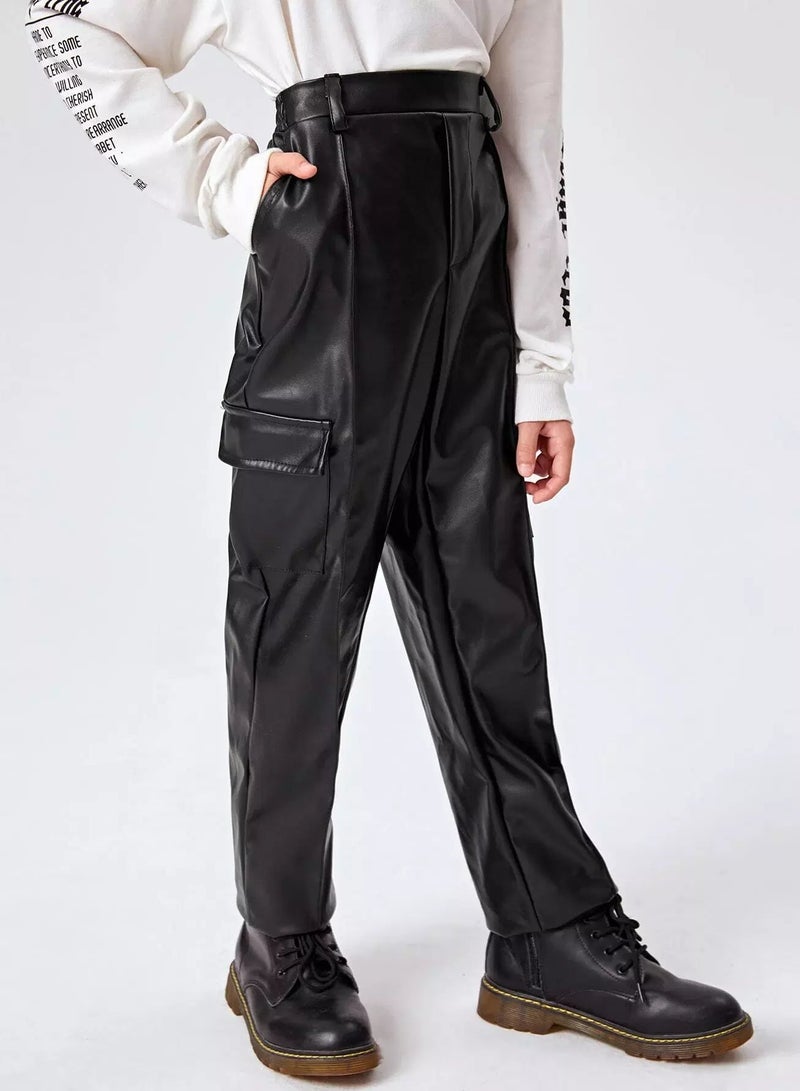 Boys PU Leather Cargo Pants - Image 1