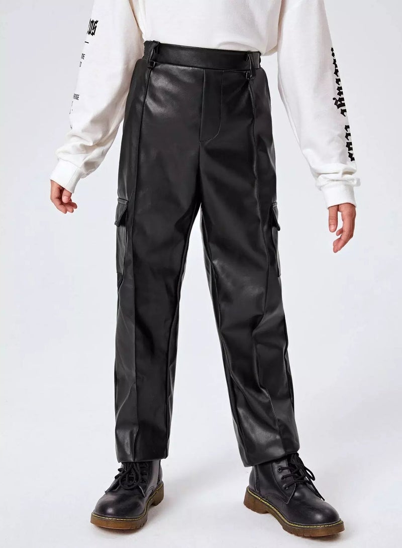 Boys PU Leather Cargo Pants - Image 3