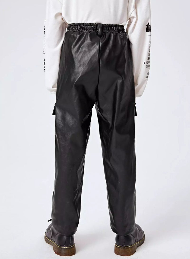 Boys PU Leather Cargo Pants - Image 2
